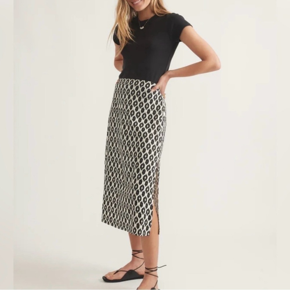 Marine Layer Women Skirt Sz 14 Black White Geometric Print Slip Midi Hemp Blend